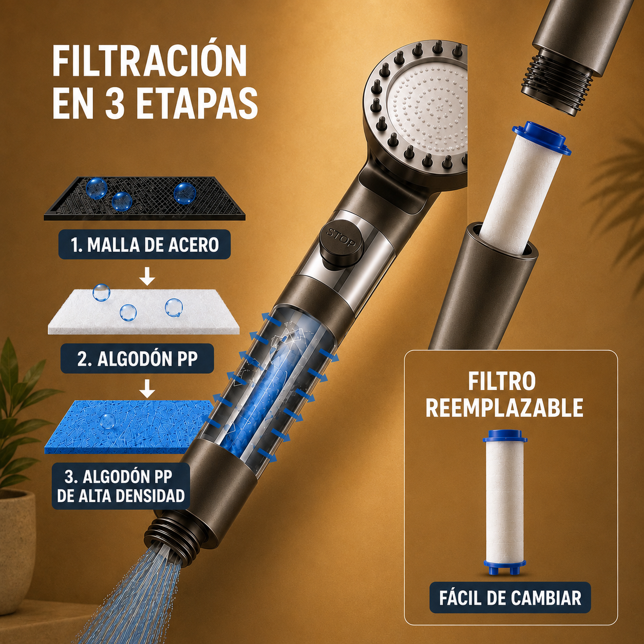 Cabezal de ducha con filtro Belvora
Más presión y agua filtrada