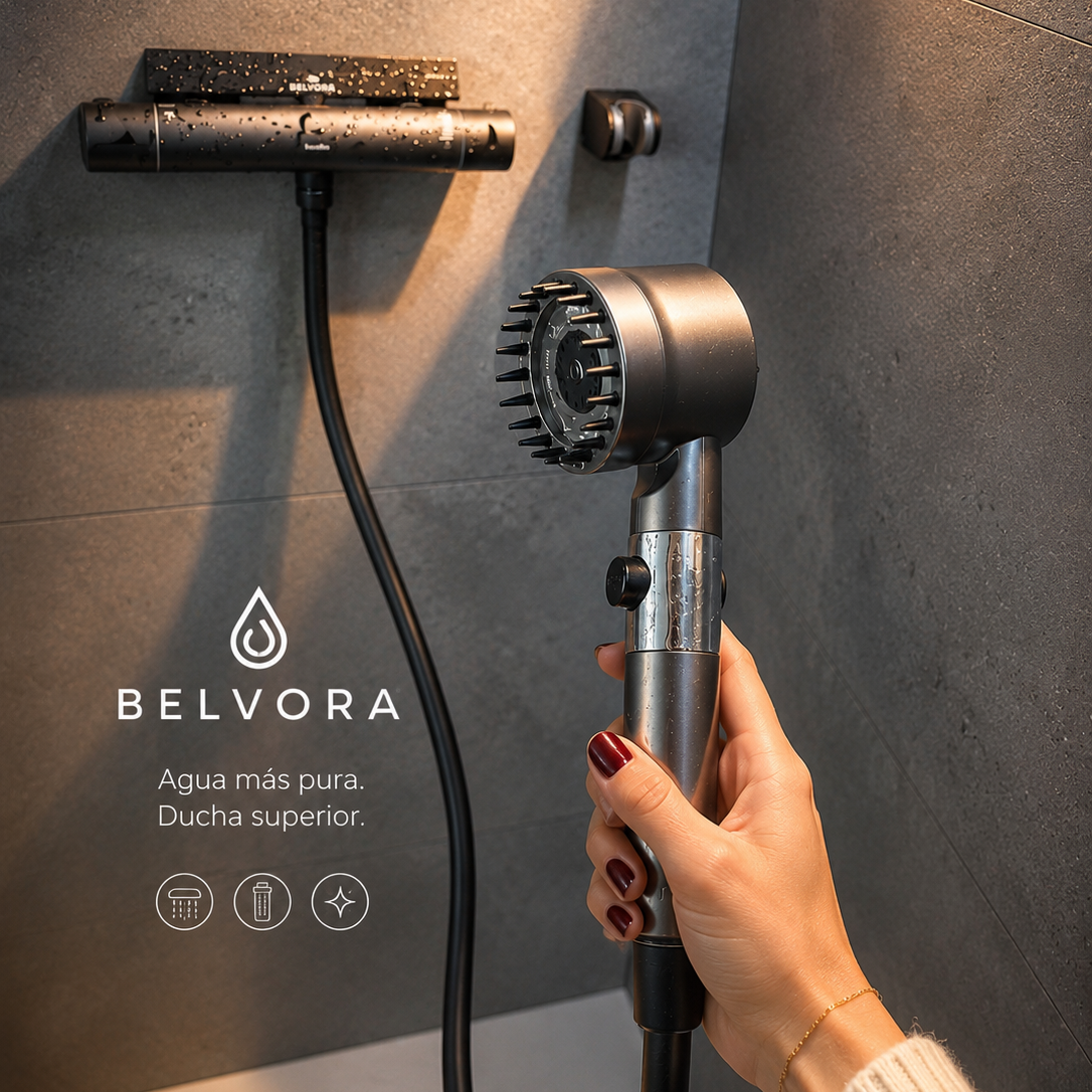 Cabezal de ducha con filtro Belvora
Más presión y agua filtrada