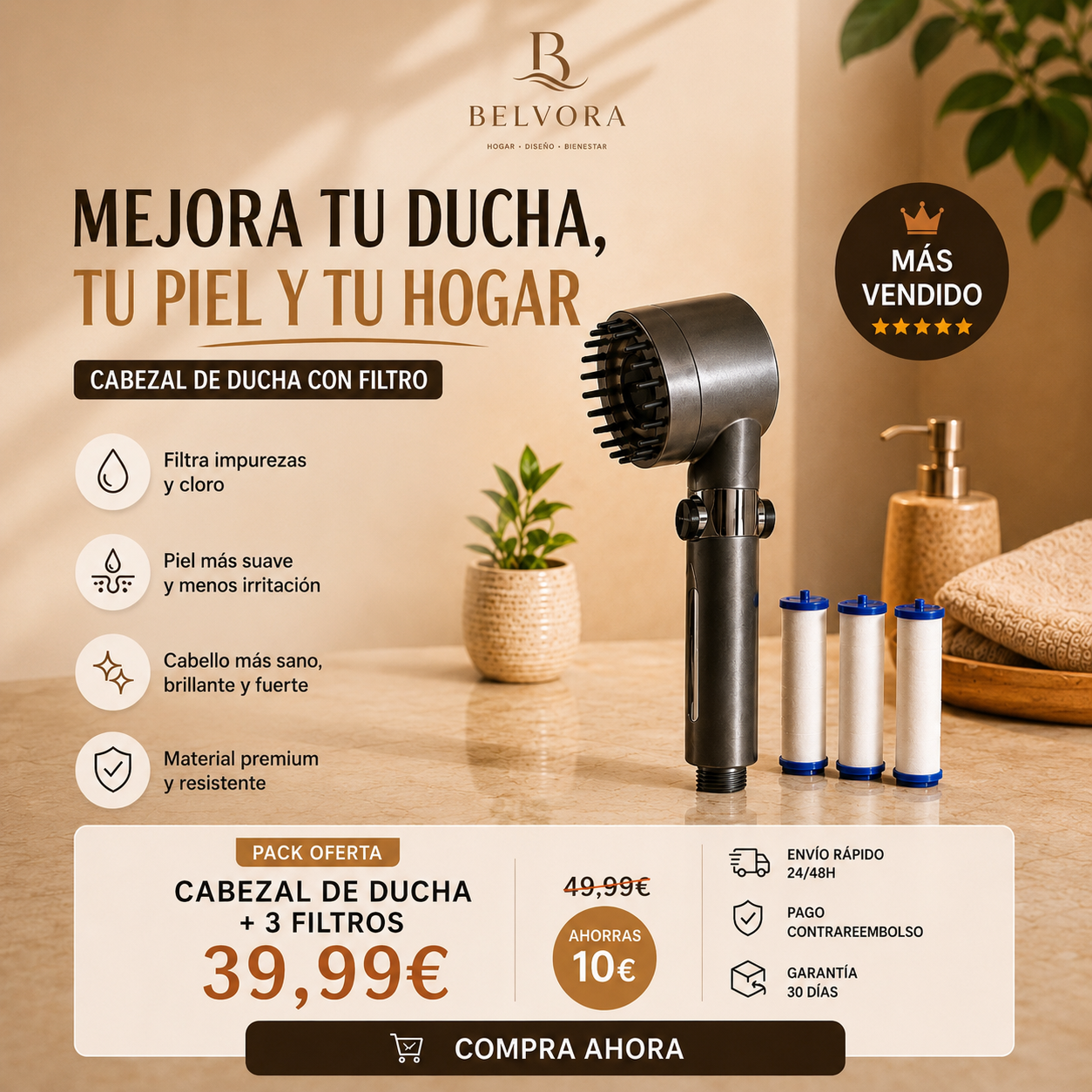 ⭐ Cabezal de ducha + 3 filtros